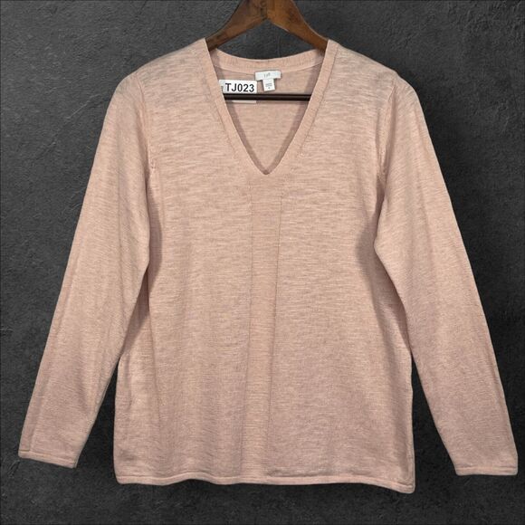 J. Jill Pullover Sweater Women Size M Pink V Neck Linen Long Sleeve Lightweight - Picture 1 of 9